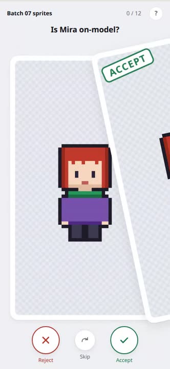 The reviewer screen: one sprite, Reject and Accept buttons.